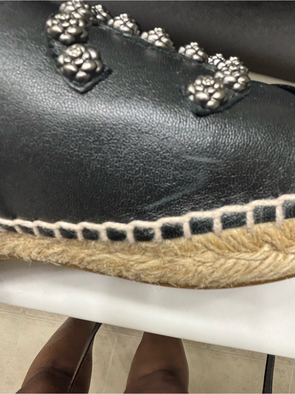 Pre-owned CHANEL Black Leather Espadrille Flats with Embellished CC - Picture 7 of 16